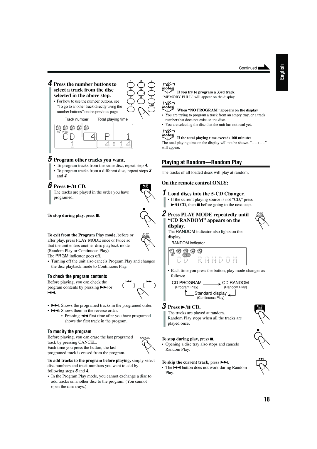 JVC CA-FSB70 manual Playing at Random-Random Play 