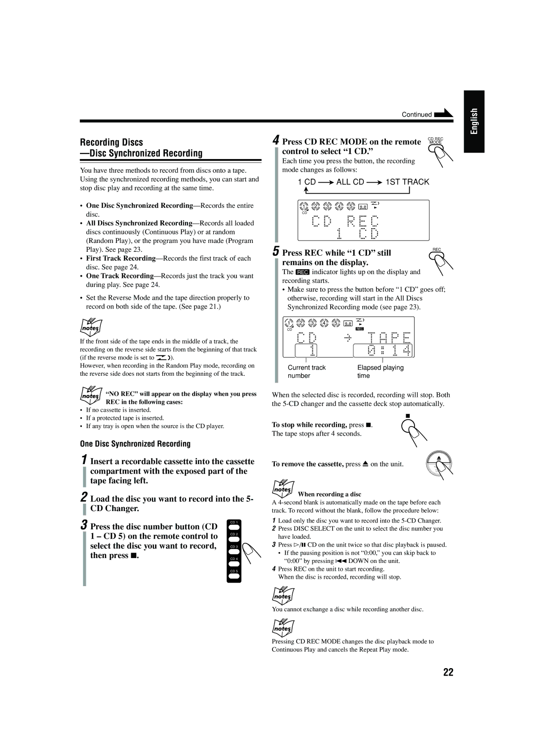 JVC CA-FSB70 manual Recording Discs Disc Synchronized Recording 