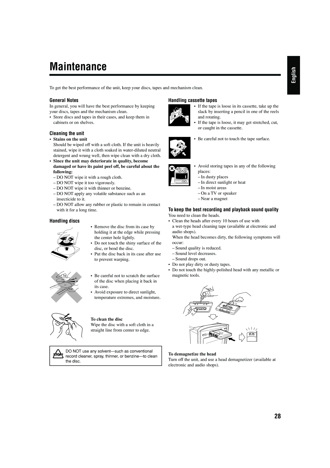 JVC CA-FSB70 manual Maintenance 