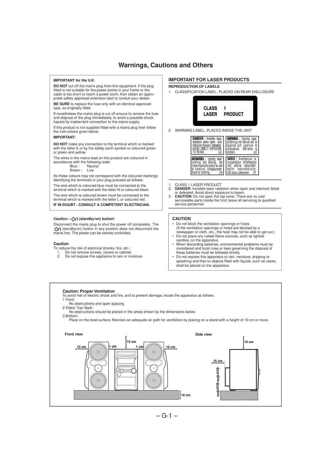 JVC CA-HXZ1R manual Important for Laser Products 