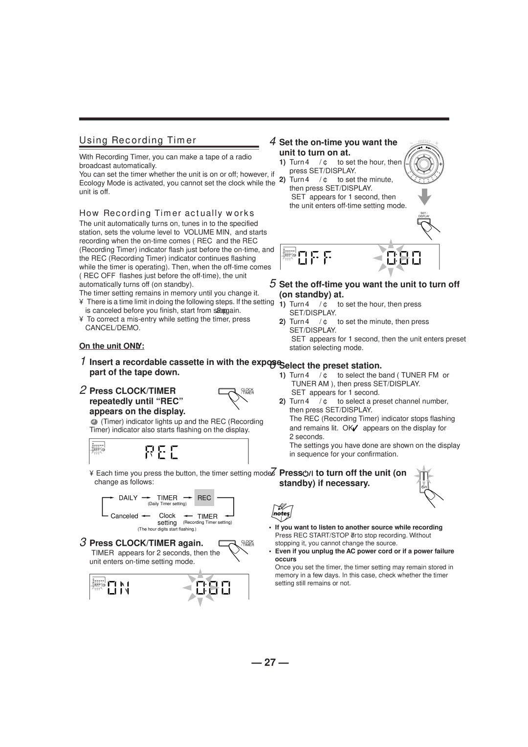 JVC CA-HXZ1R manual Using Recording Timer, How Recording Timer actually works 