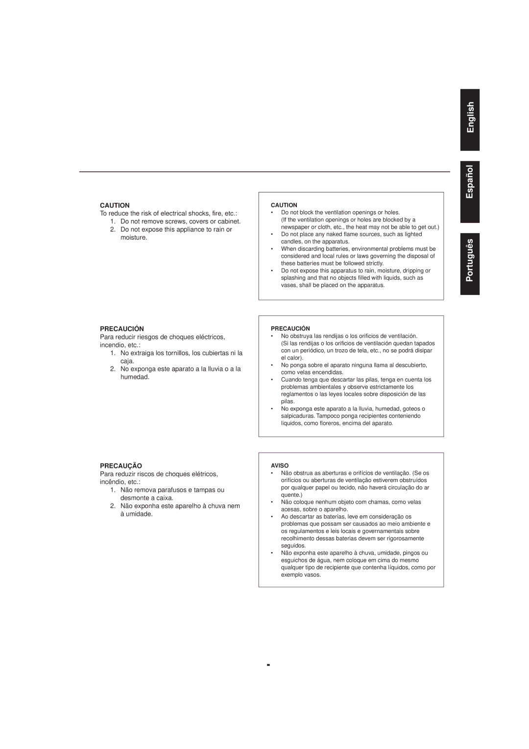 JVC CA-HXZ1R manual English Español Português 