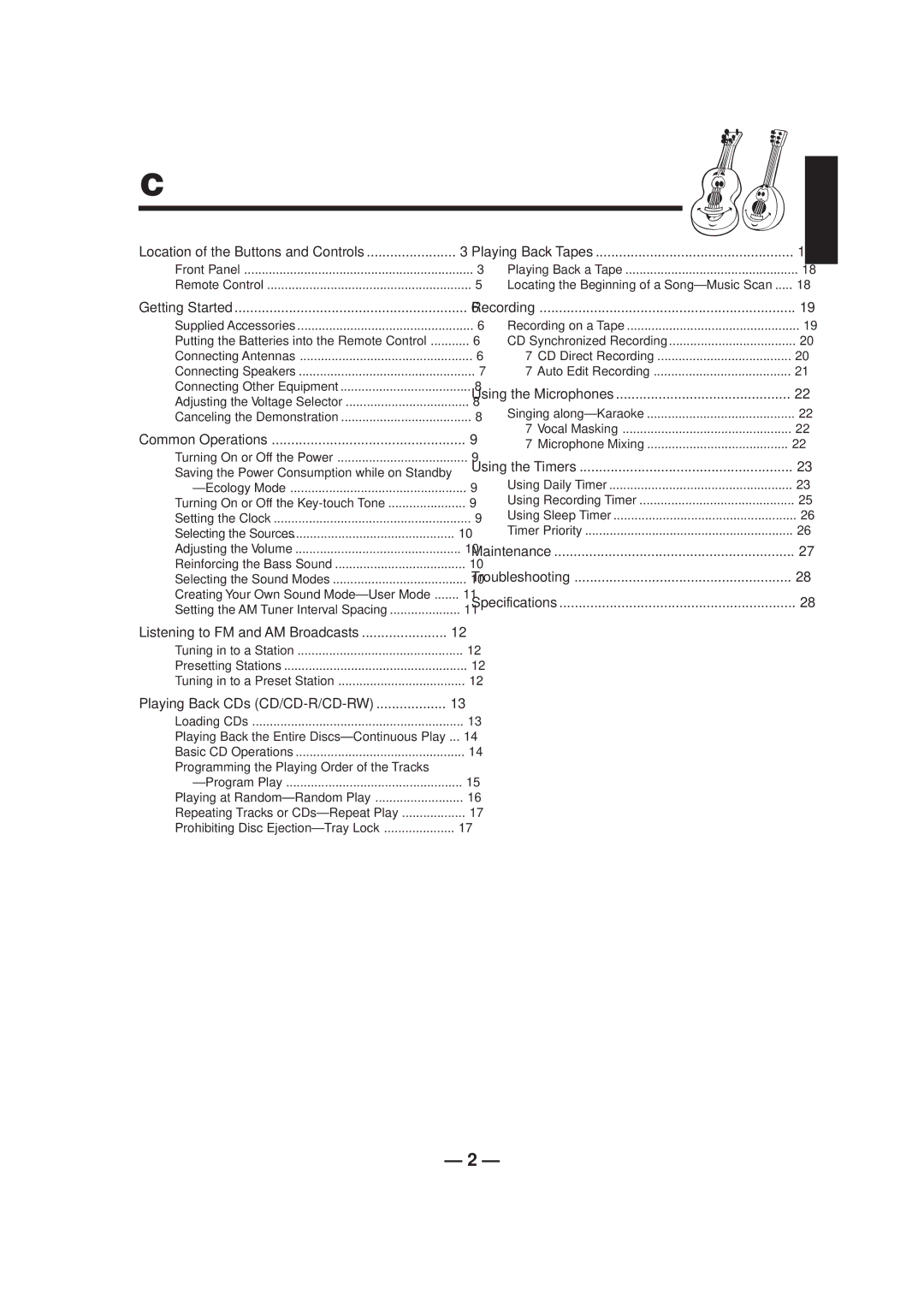 JVC CA-HXZ1R manual Using the Microphones, Maintenance Troubleshooting Specifications 