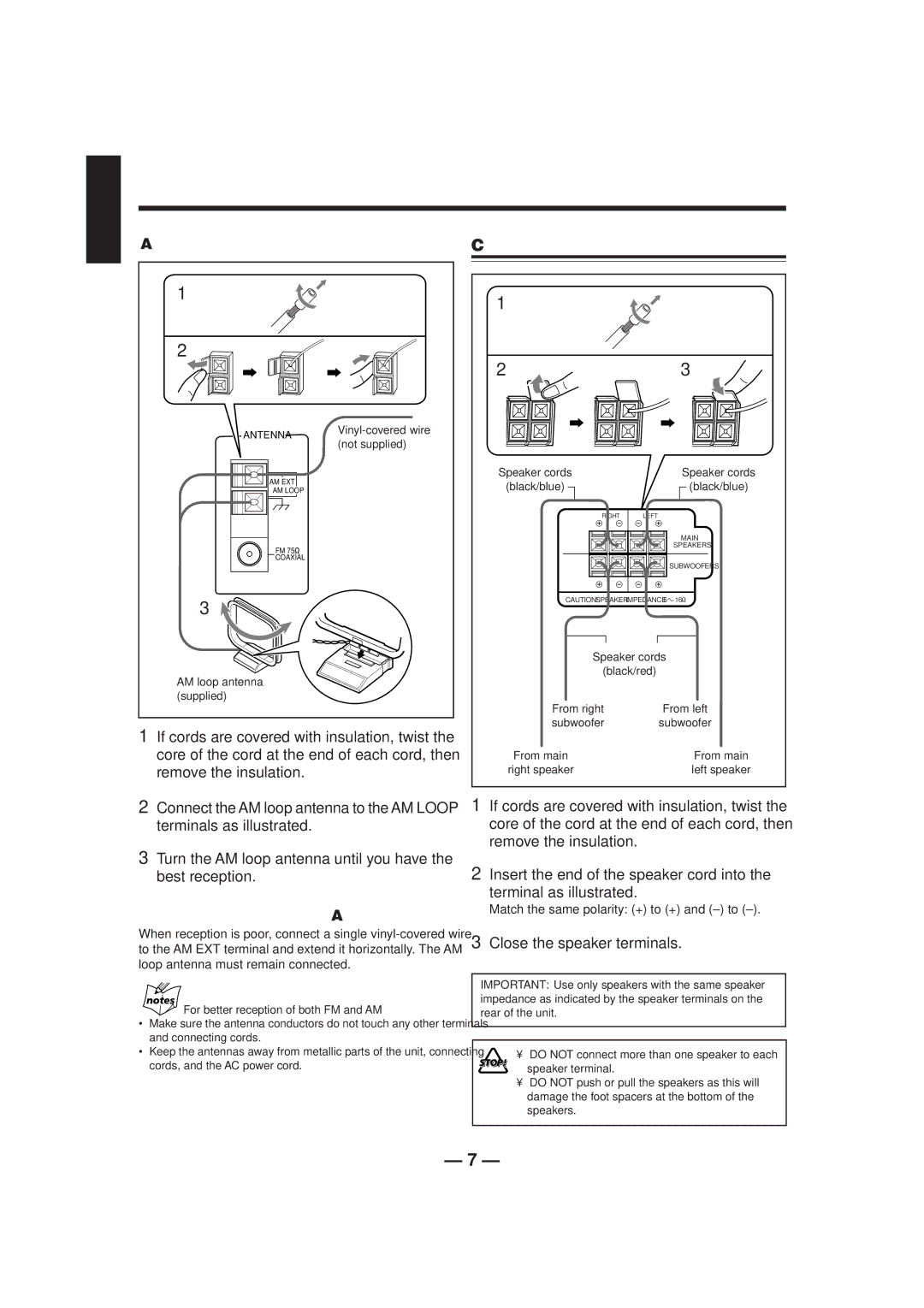 JVC CA-HXZ1R manual Connecting Speakers 