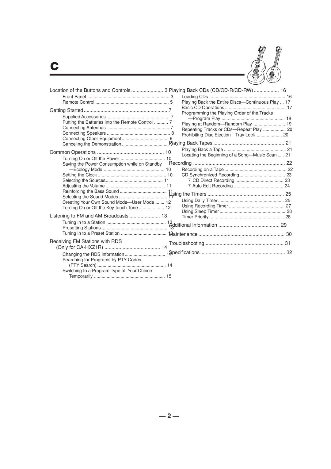 JVC CA-HXZ1R manual Contents 