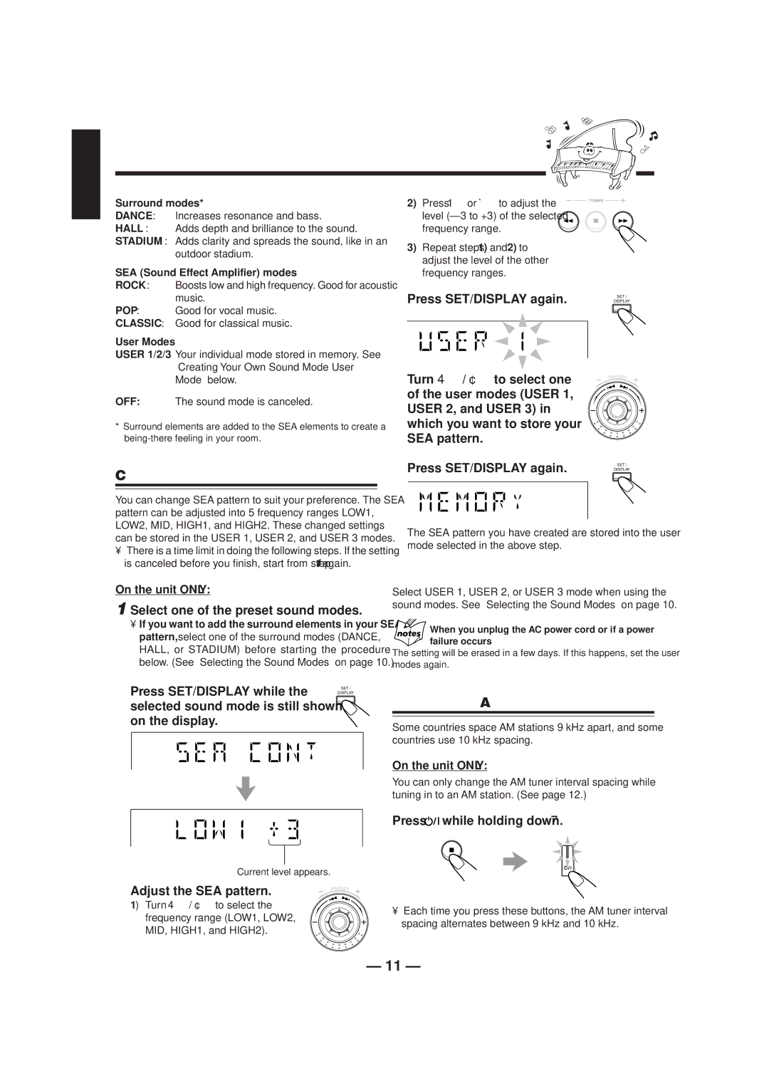 JVC CA-HXZ1R manual Setting the AM Tuner Interval Spacing, Press while holding down 