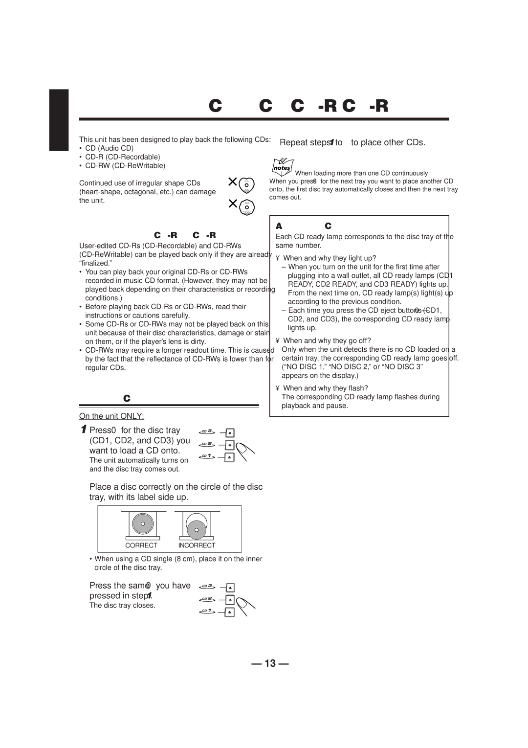 JVC CA-HXZ1R manual Playing Back CDs CD/CD-R/CD-RW 