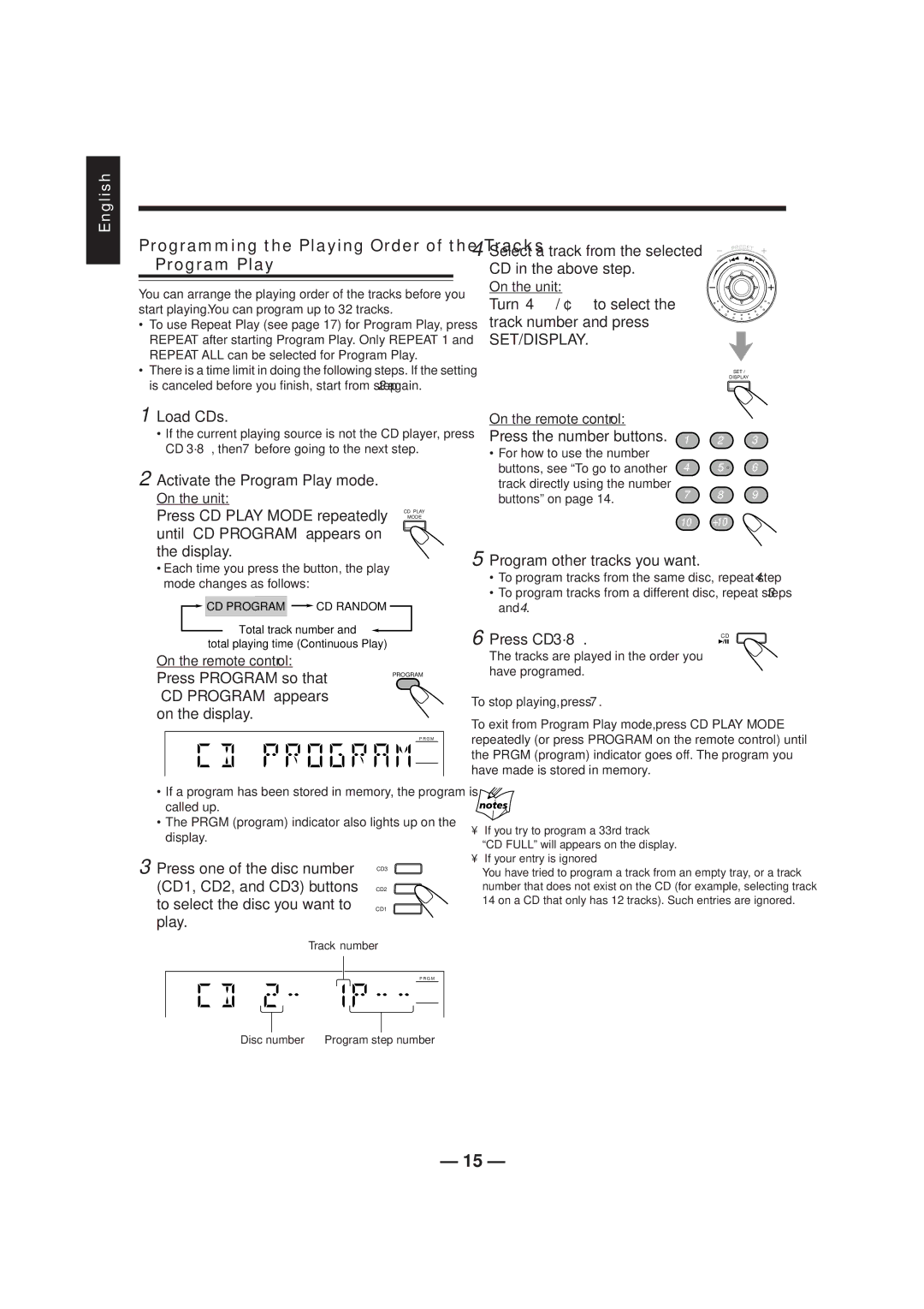 JVC CA-HXZ1R manual Programming the Playing Order of the Tracks -Program Play, Activate the Program Play mode 