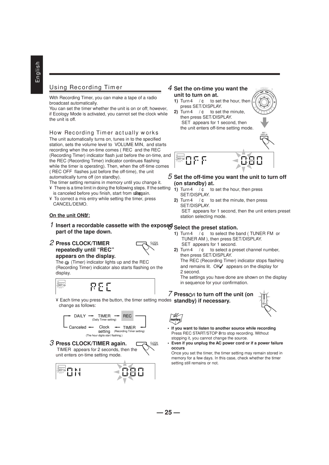 JVC CA-HXZ1R manual Using Recording Timer 