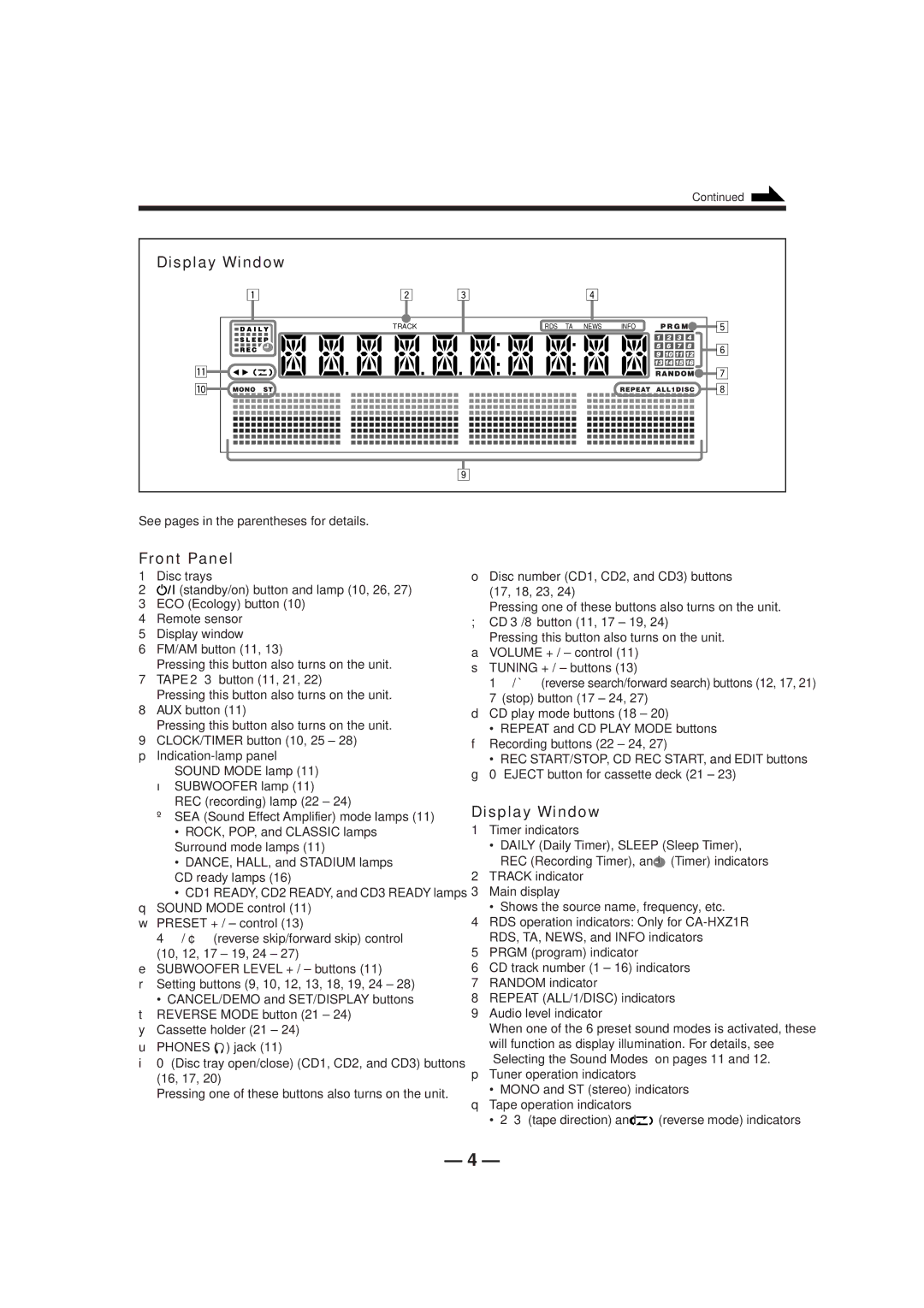 JVC CA-HXZ1R manual Display Window 