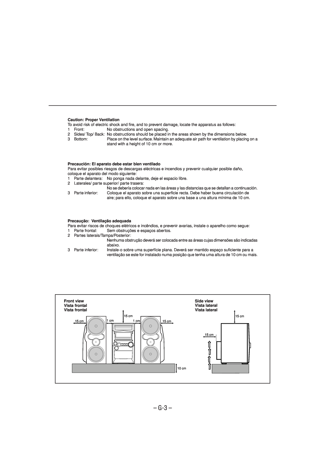 JVC CA-HXZ1R manual G-3, Caution Proper Ventilation, Precaución El aparato debe estar bien ventilado 