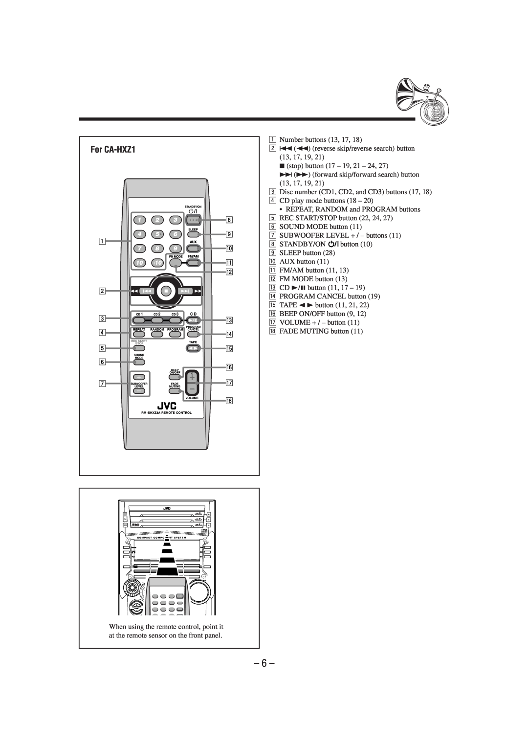 JVC CA-HXZ1R manual For CA-HXZ1 