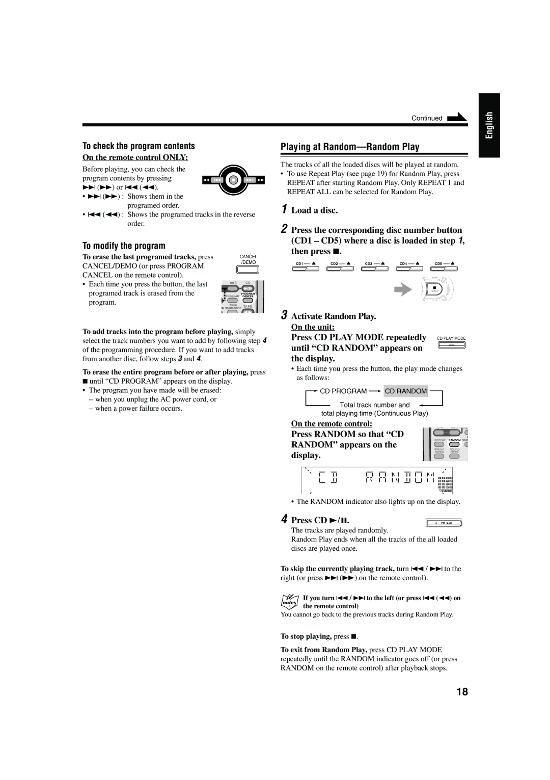 JVC CA-HXZ30, CA-HXZ10 manual Playing at Random-Random Play, To check the program contents, To modify the program 