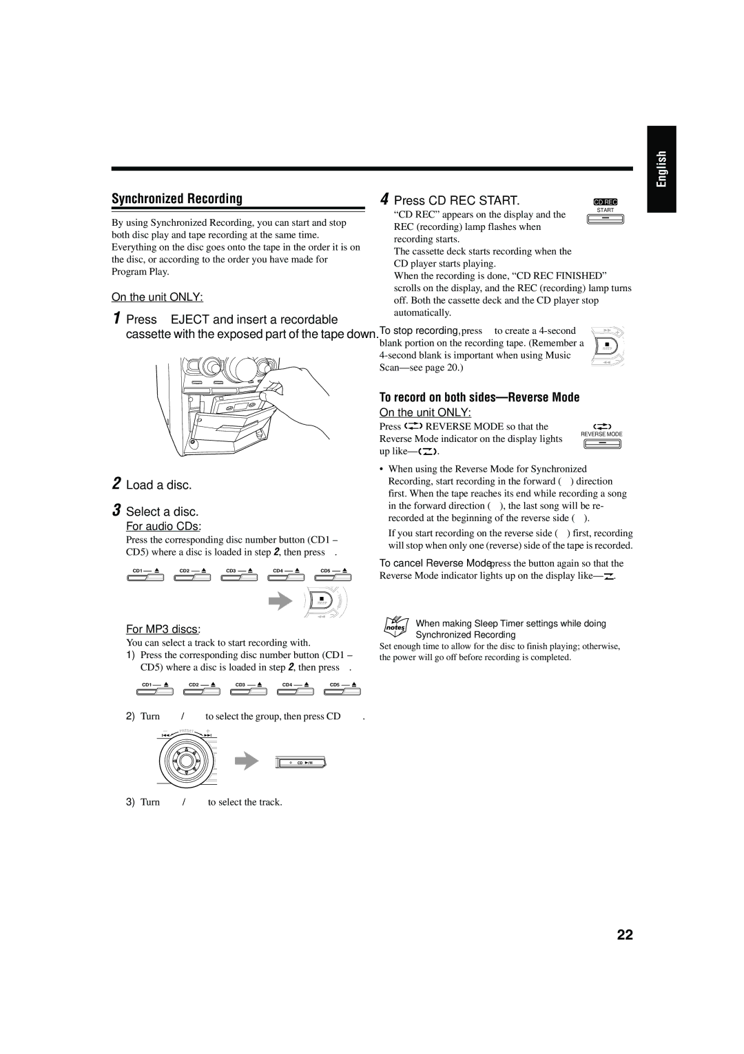 JVC CA-HXZ30, CA-HXZ10 manual Synchronized Recording, Load a disc Select a disc 