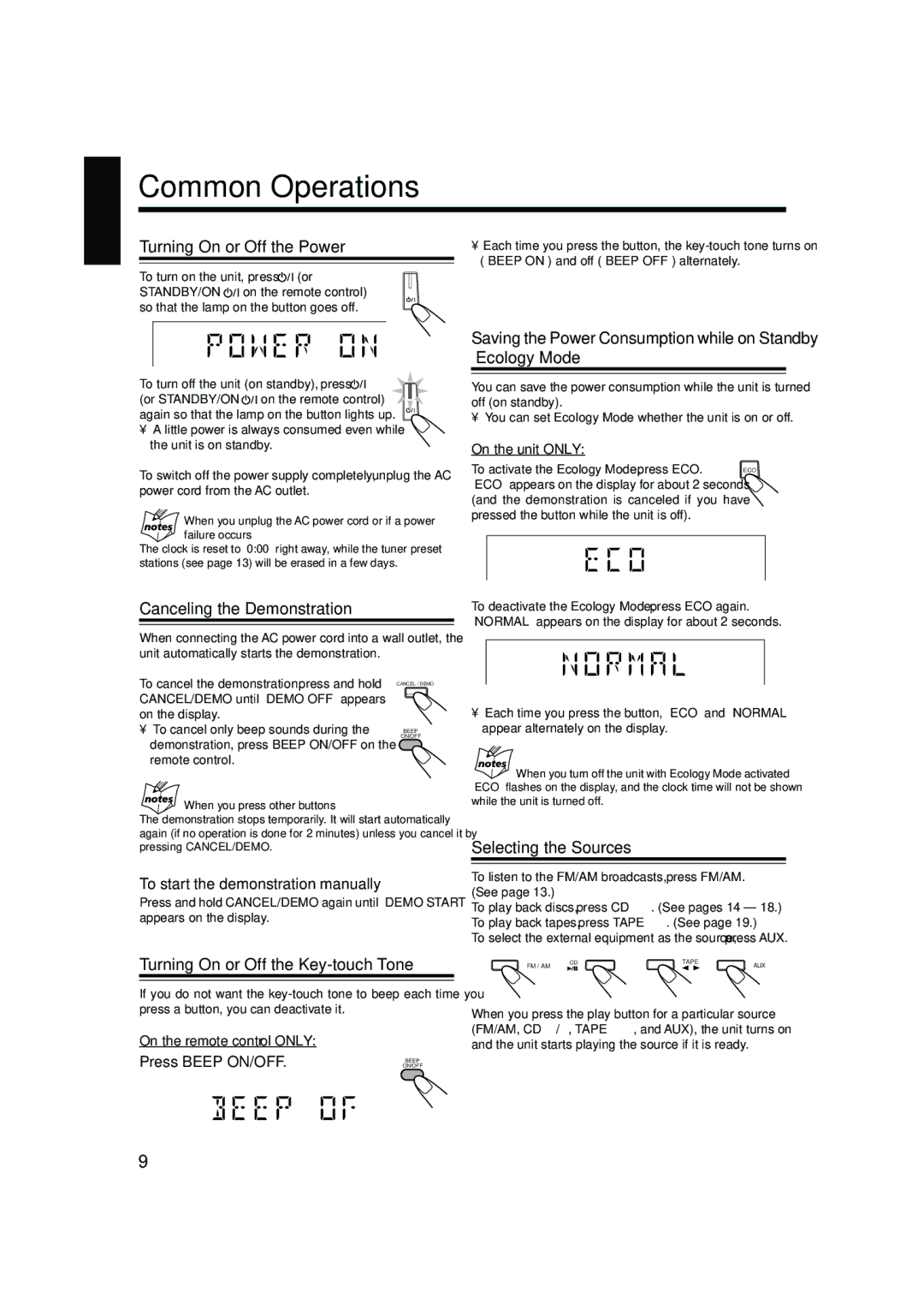 JVC CA-HXZ9 manual Common Operations 