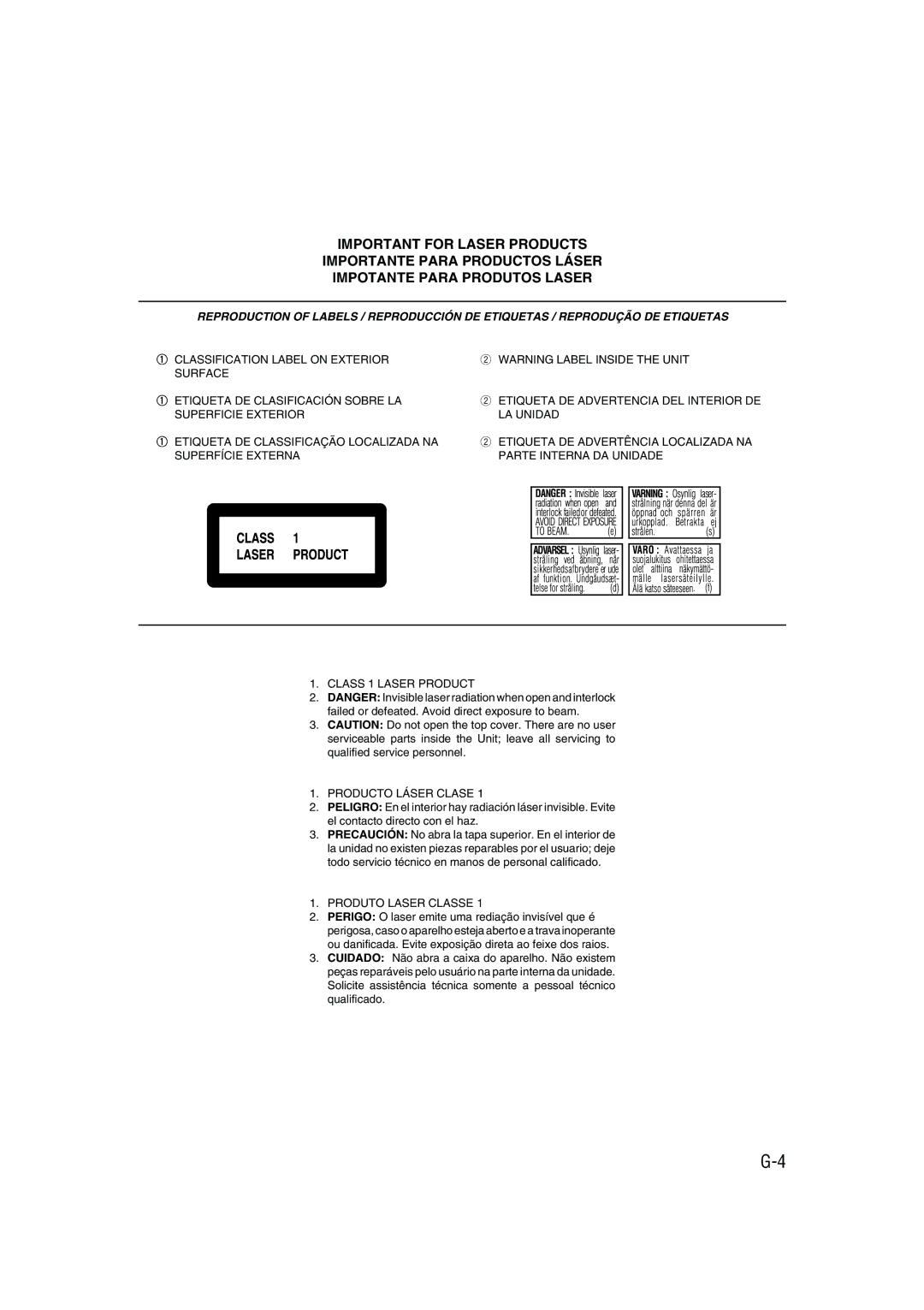 JVC CA-HXZ9 manual Produto Laser Classe 