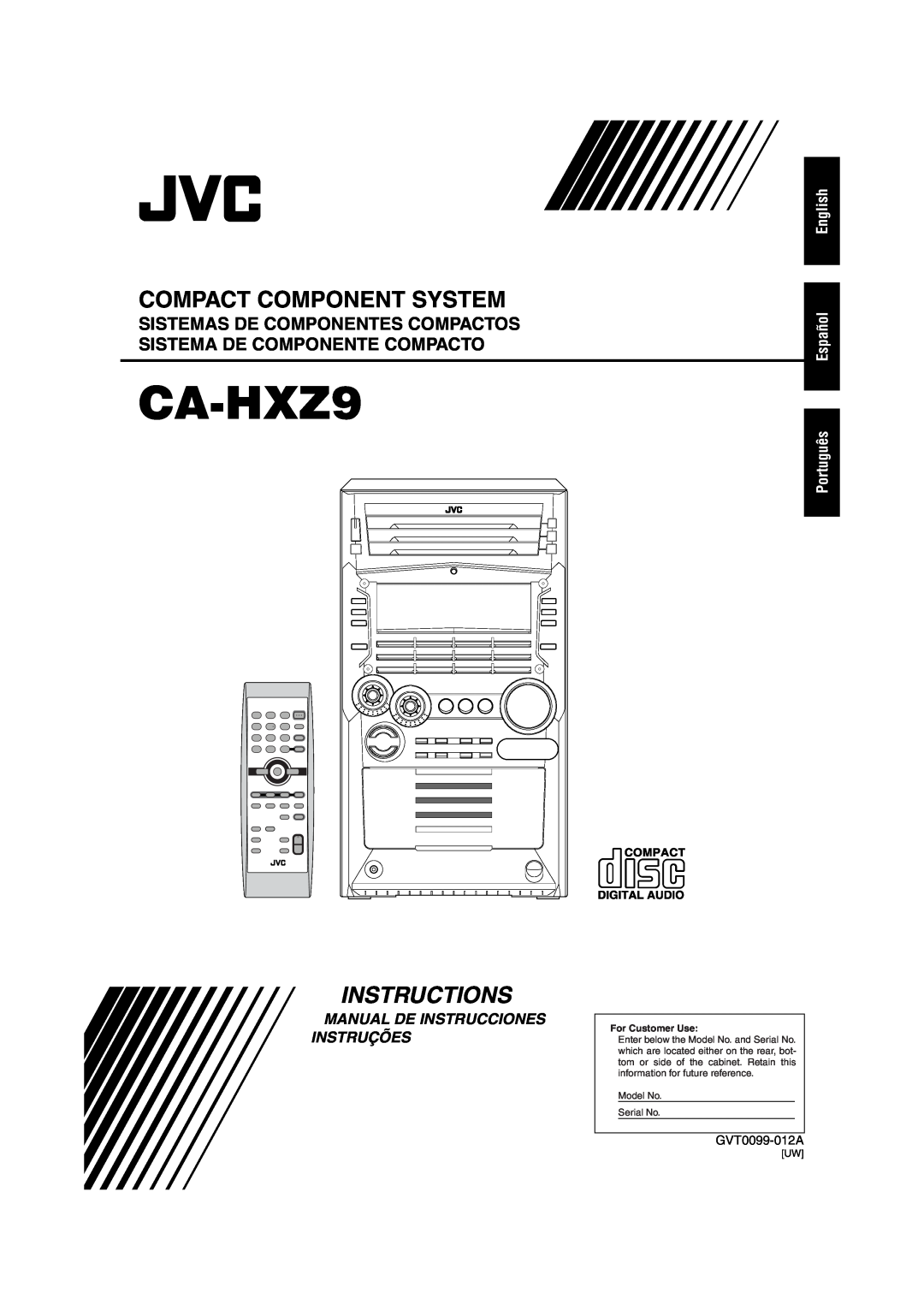 JVC CA-HXZ9 manual English, Español, Português, Compact Component System, Instructions, Manual De Instrucciones Instruções 
