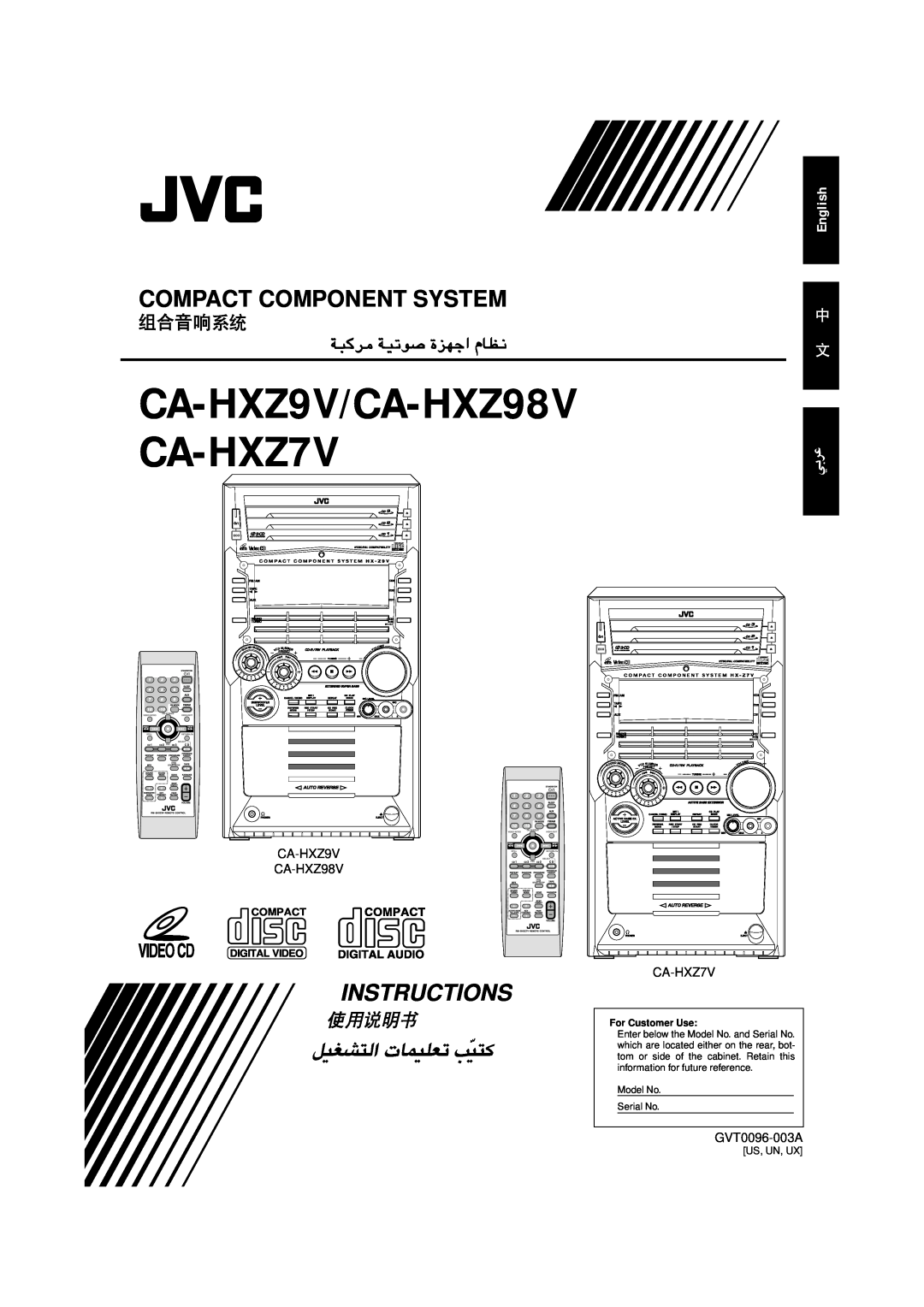 JVC manual English, CA-HXZ9V/CA-HXZ98V CA-HXZ7V, Compact Component System, Instructions, CA-HXZ9V CA-HXZ98V, Mode, Soun 