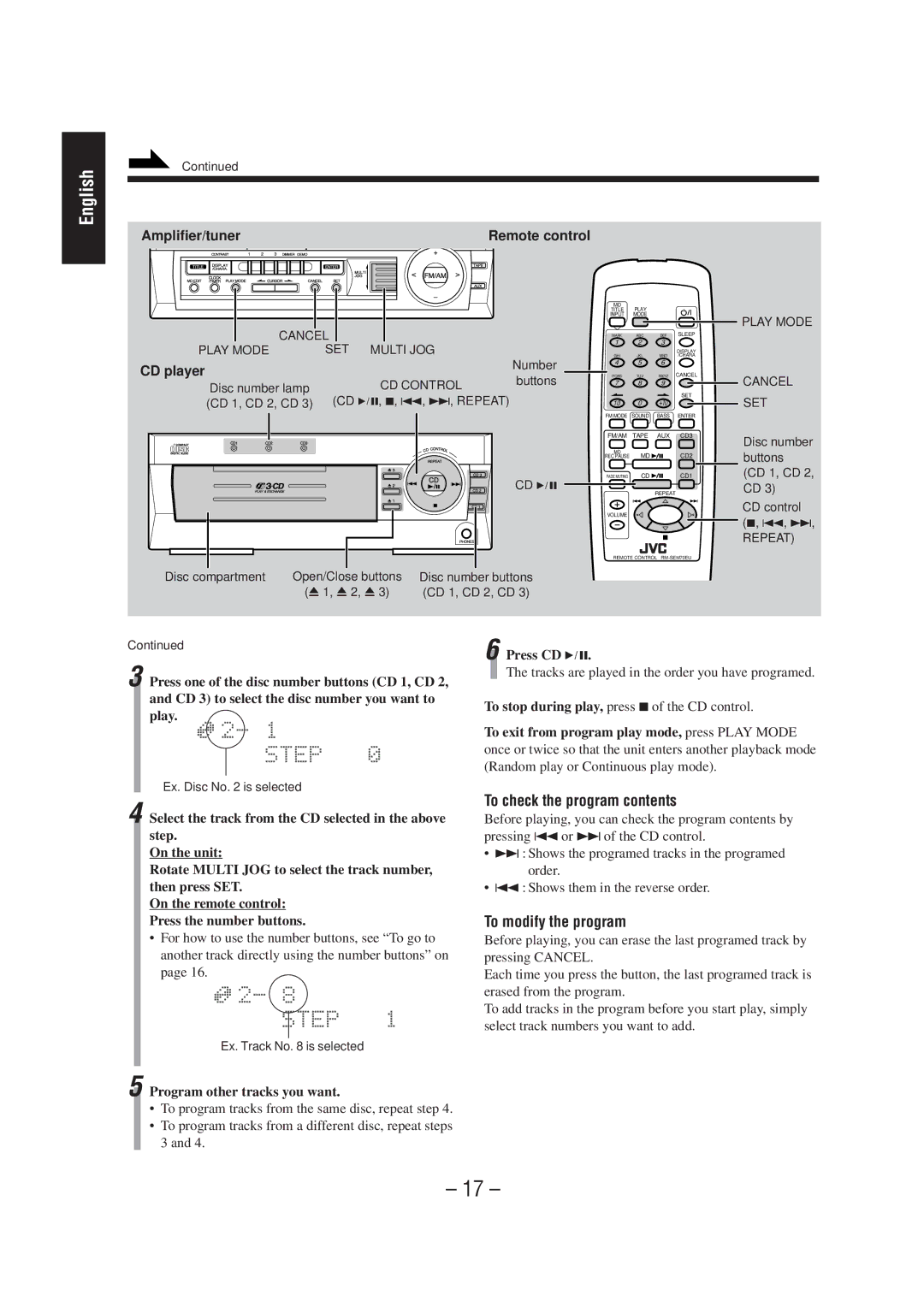 JVC CA-MD70 manual To check the program contents, To modify the program 