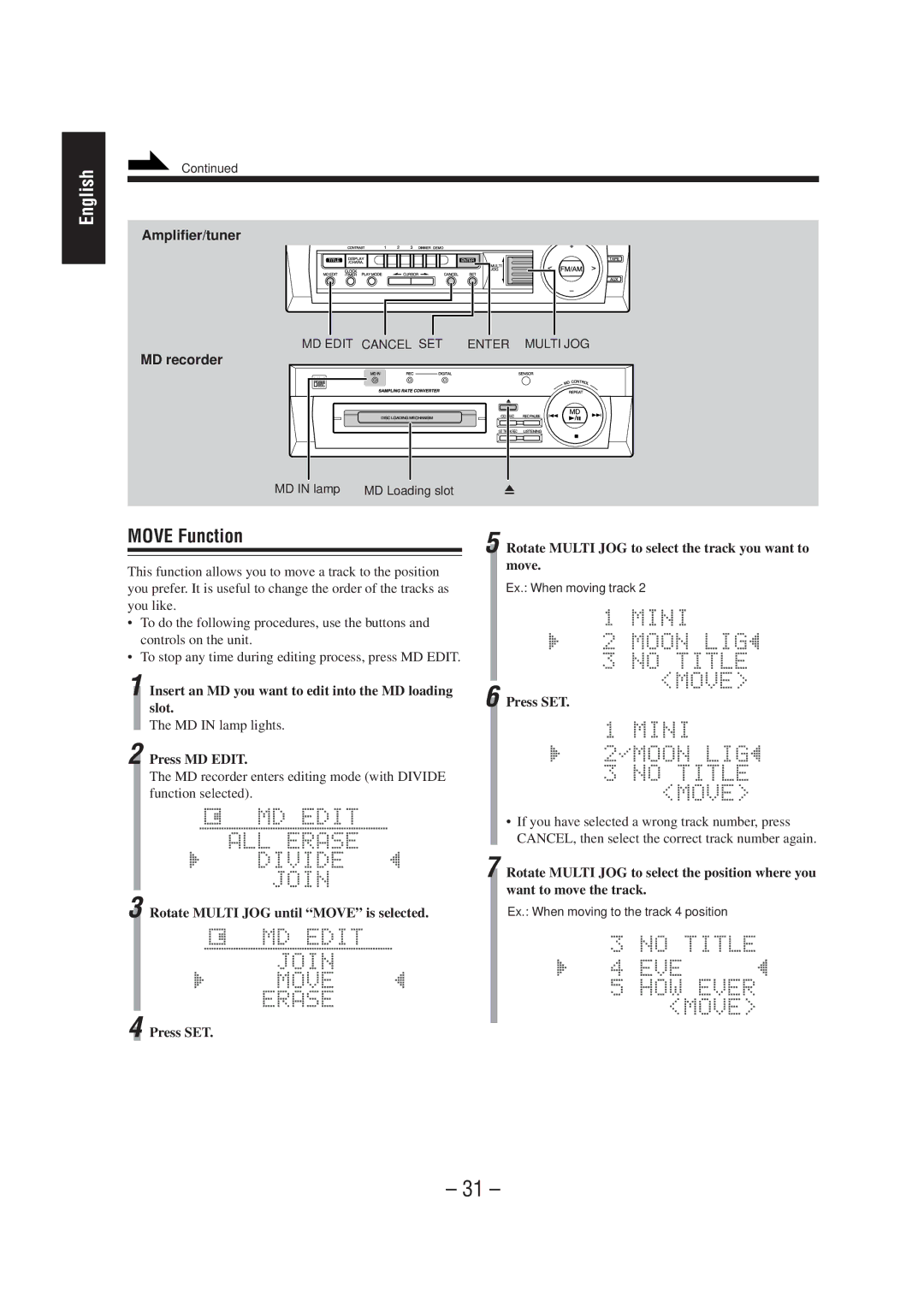 JVC CA-MD70 manual Move Function 