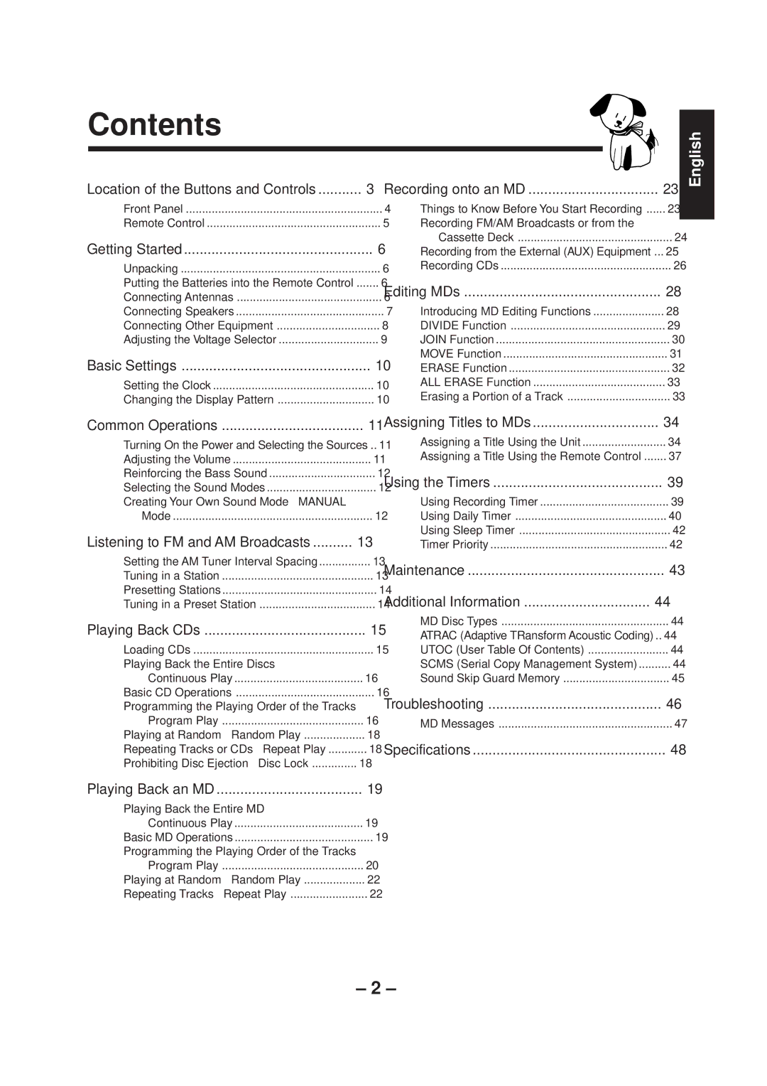 JVC CA-MD70 manual Contents 