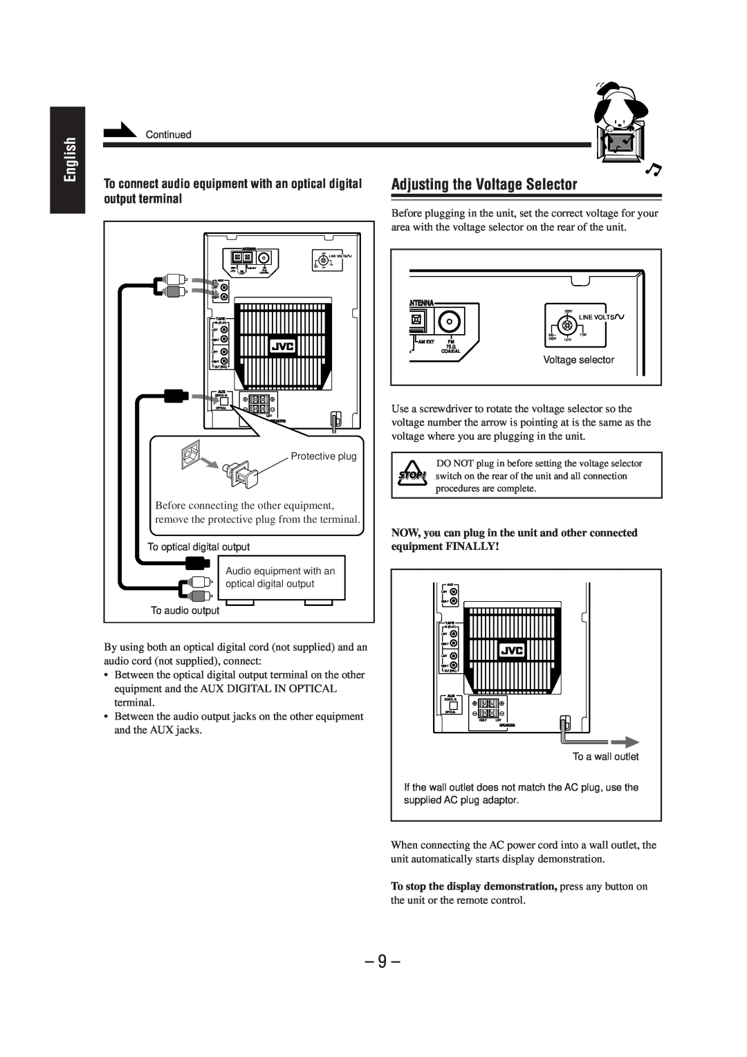 JVC CA-MD70 manual Adjusting the Voltage Selector, English 