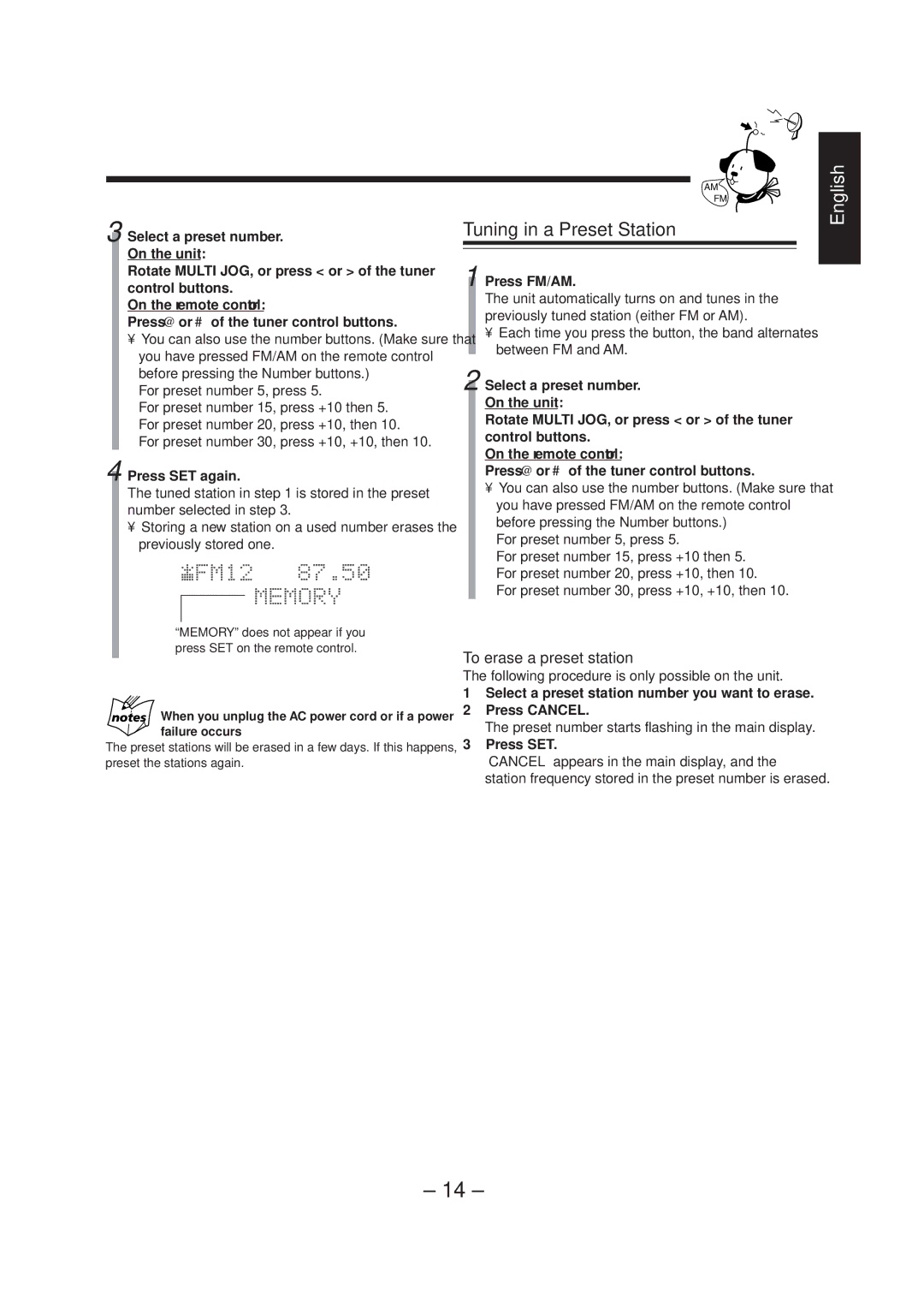 JVC CA-MD70R manual Tuning in a Preset Station, To erase a preset station 