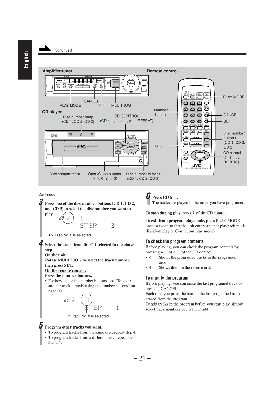 JVC CA-MD70R manual To check the program contents, To modify the program 