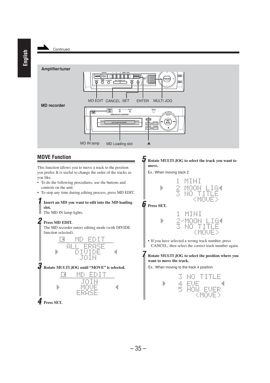 JVC CA-MD70R manual Move Function 