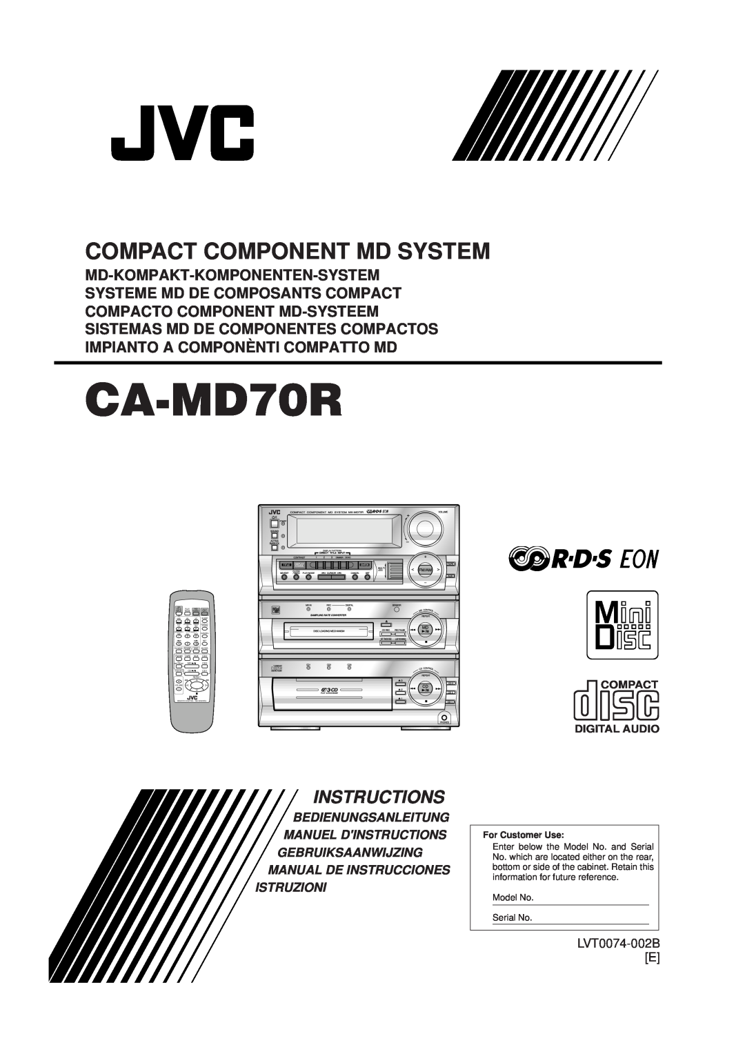 JVC CA-MD70R manual Compact Component Md System, Instructions, Bedienungsanleitung Manuel Dinstructions, Istruzioni 