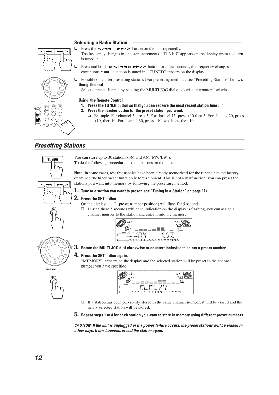 JVC CA-MD9R manual Presetting Stations, Selecting a Radio Station, Using the unit 