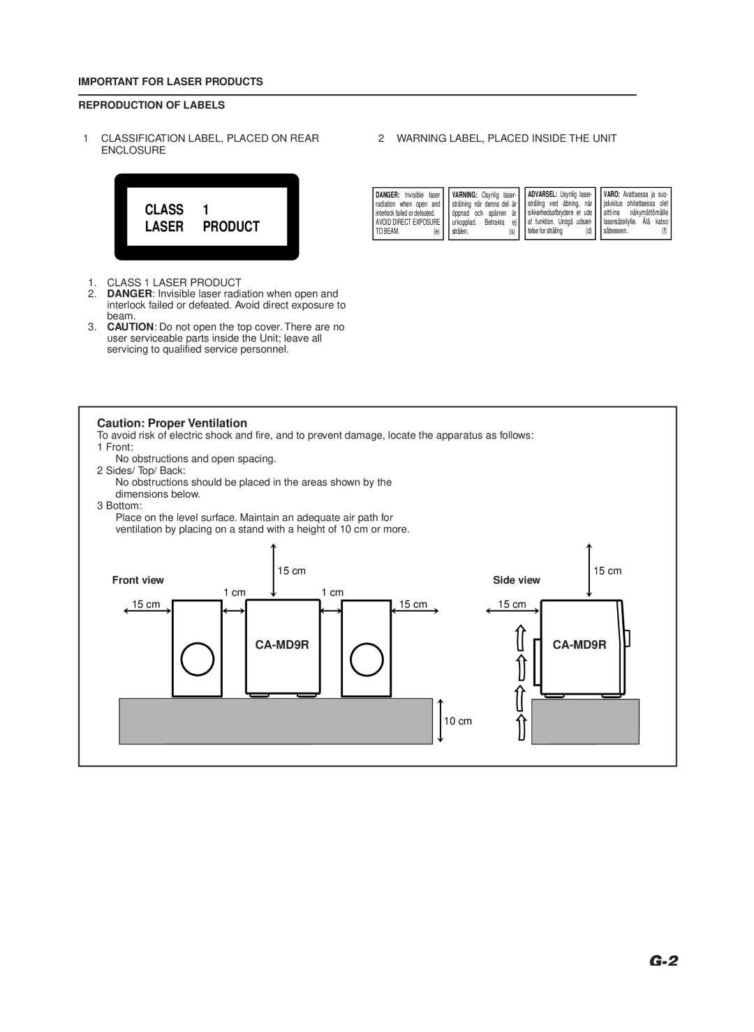 JVC CA-MD9R manual Class Laser Product 