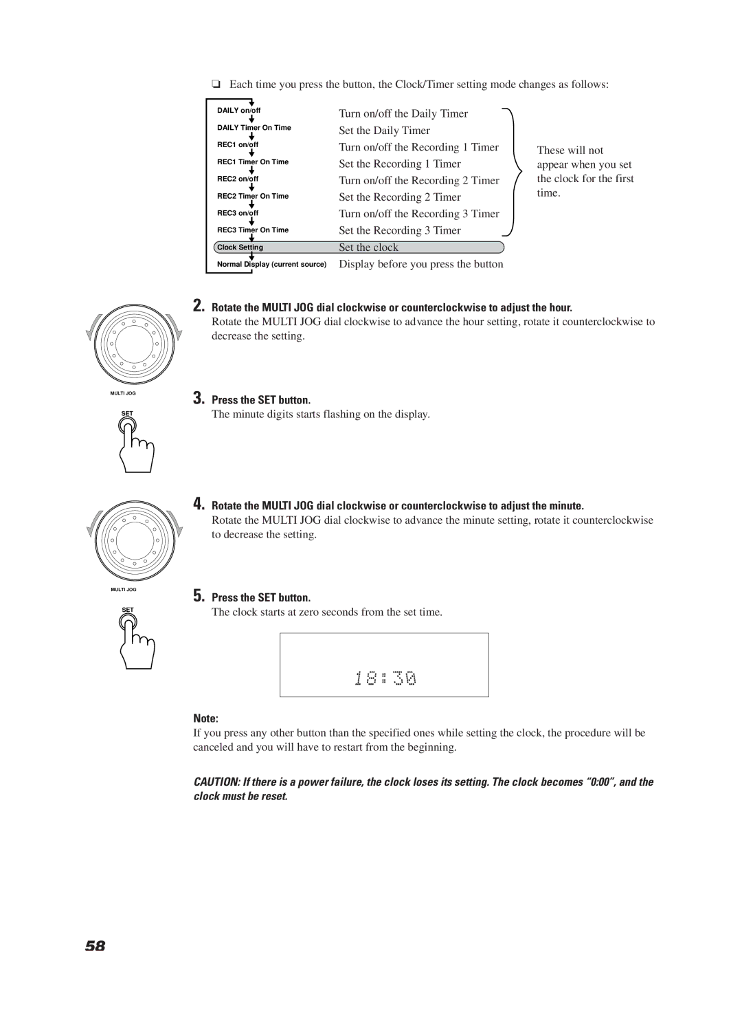 JVC CA-MD9R manual Minute digits starts flashing on the display 