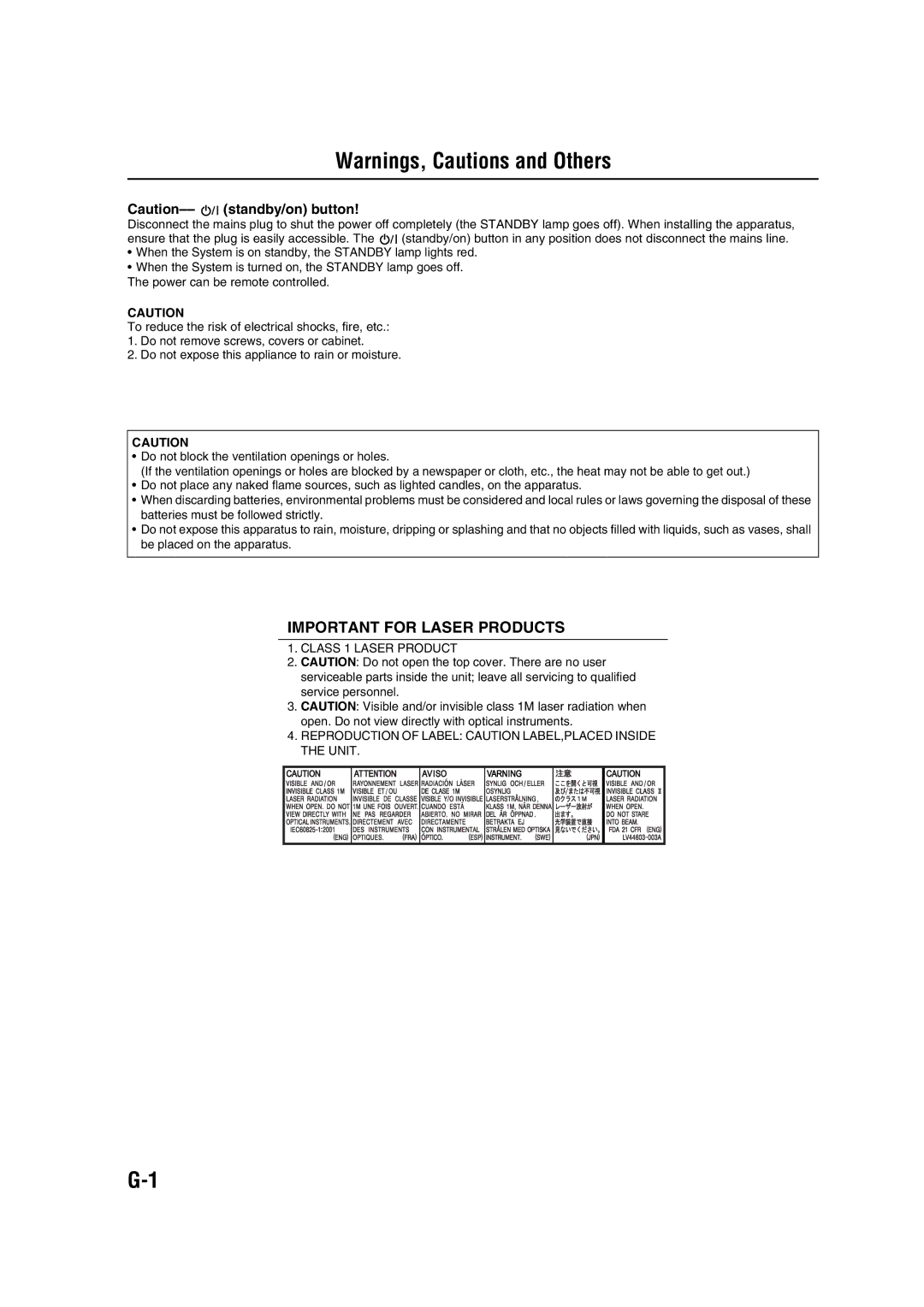 JVC CA-MXDK11 manual Important for Laser Products 