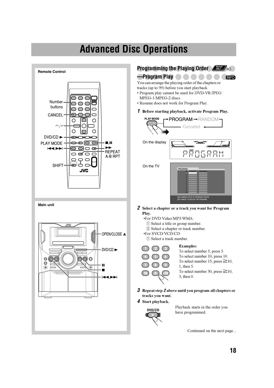 JVC CA-MXDK11 manual Advanced Disc Operations, Programming the Playing Order -Program Play 