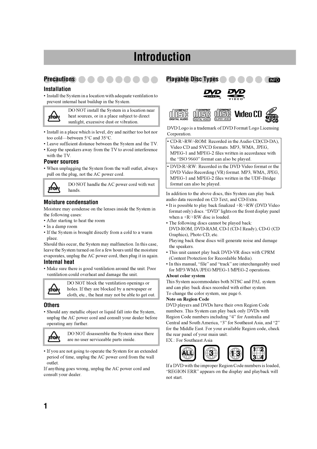 JVC CA-MXDK11 manual Introduction, Precautions, Playable Disc Types 