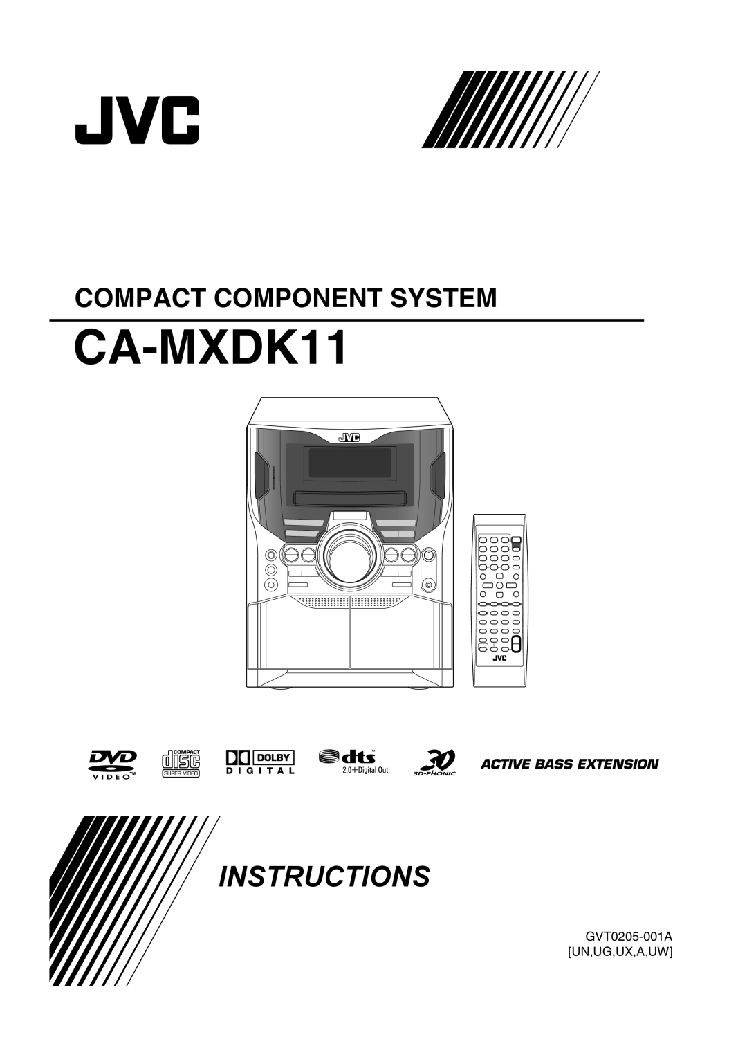 JVC CA-MXDK11 manual Instructions, Compact Component System, GVT0205-001AUN,UG,UX,A,UW 