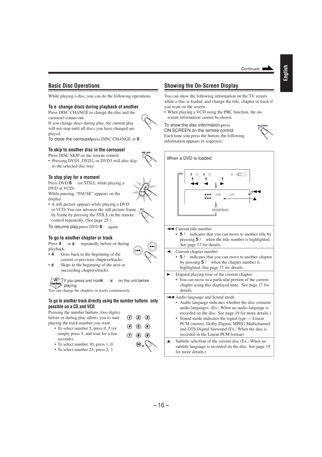 JVC CA-MXDVA5 manual Basic Disc Operations, Showing the On-Screen Display 