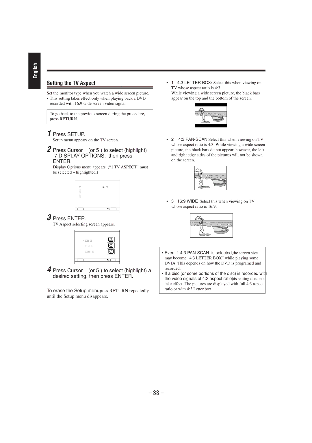 JVC CA-MXDVA5 manual Setting the TV Aspect, TV Aspect selecting screen appears 