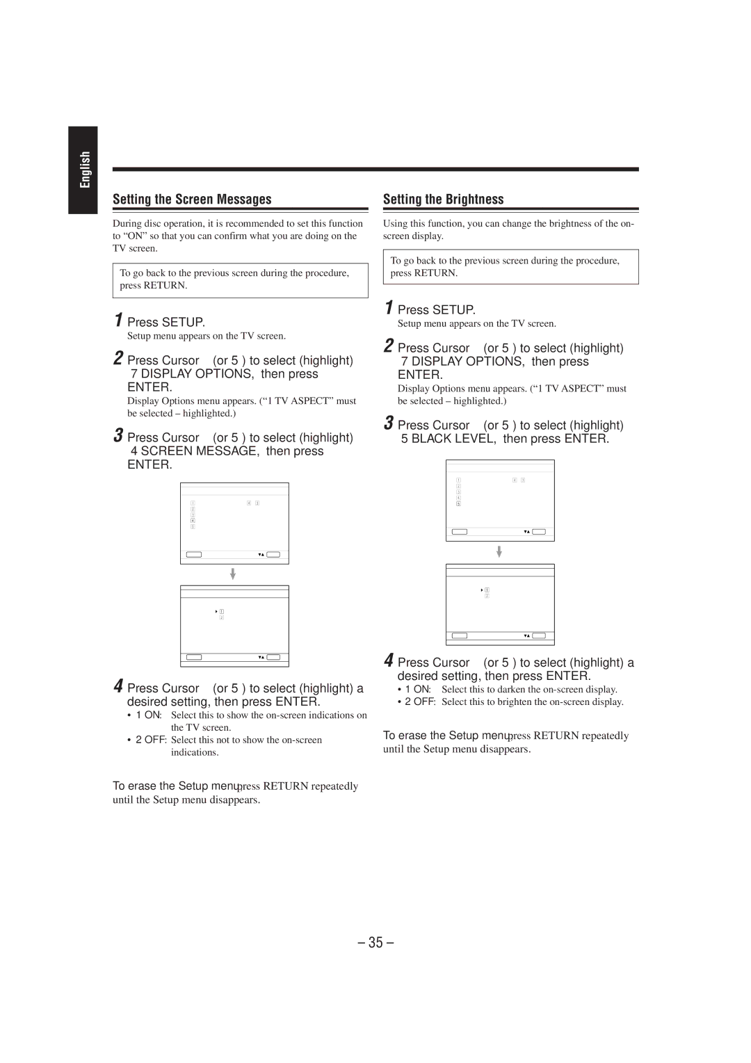 JVC CA-MXDVA5 manual Setting the Screen Messages Setting the Brightness 