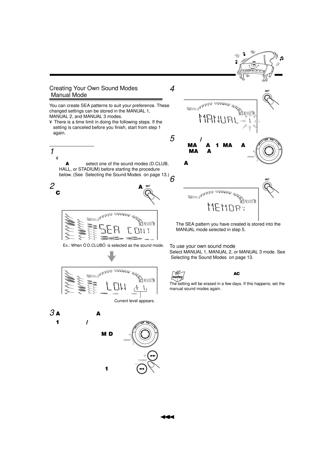 JVC CA-MXDVB10, CA-MXDVA9 manual Creating Your Own Sound Modes, Manual Mode, Press SET again 