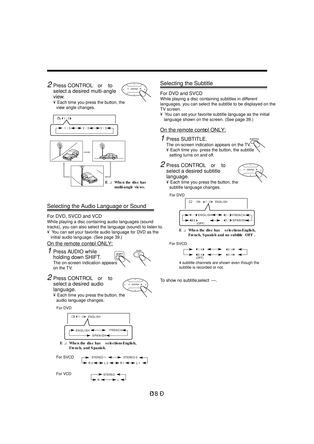 JVC CA-MXDVB10, CA-MXDVA9 manual Selecting the Audio Language or Sound, Selecting the Subtitle 