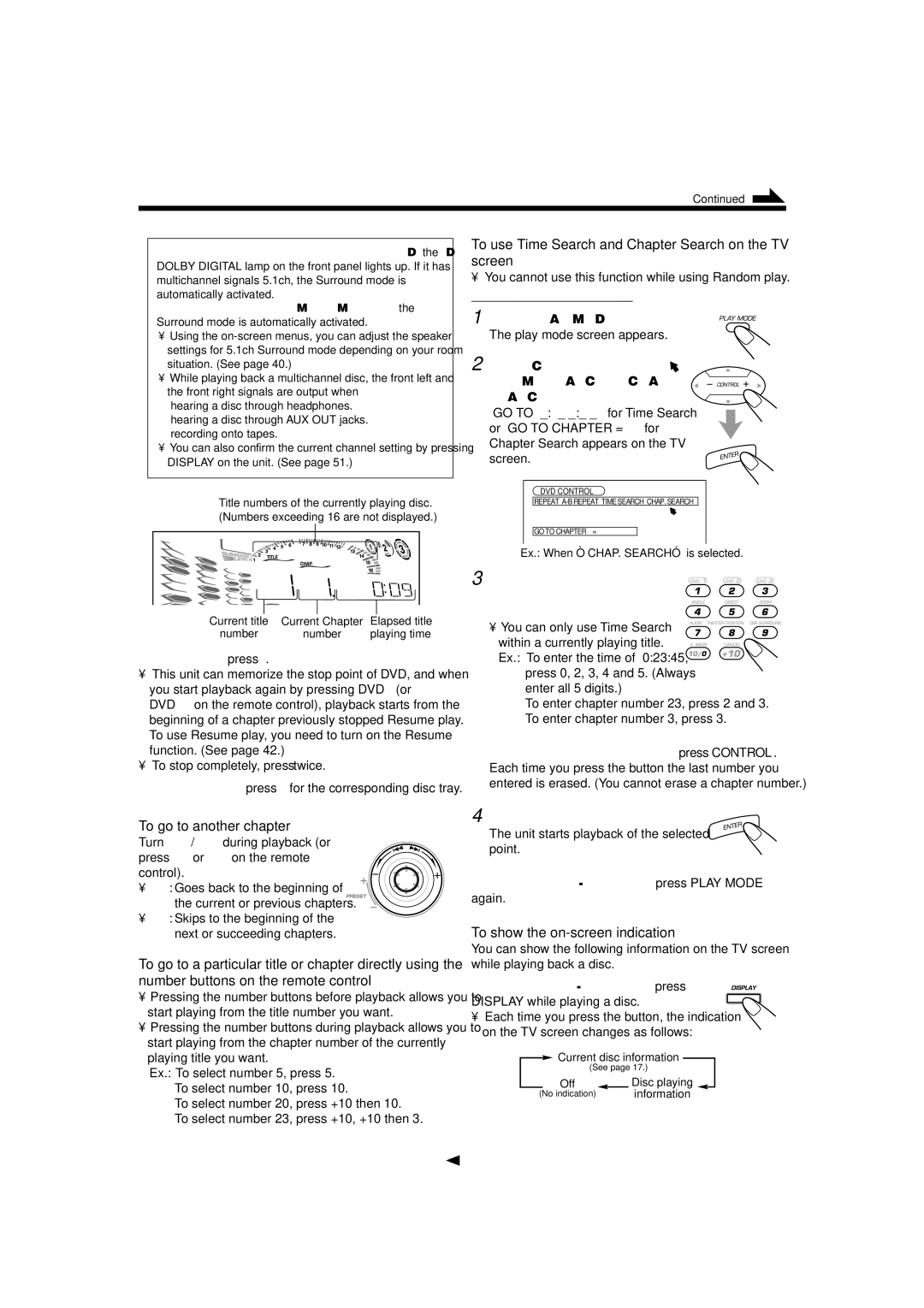 JVC CA-MXDVB10, CA-MXDVA9 manual To use Time Search and Chapter Search on the TV screen, To show the on-screen indication 