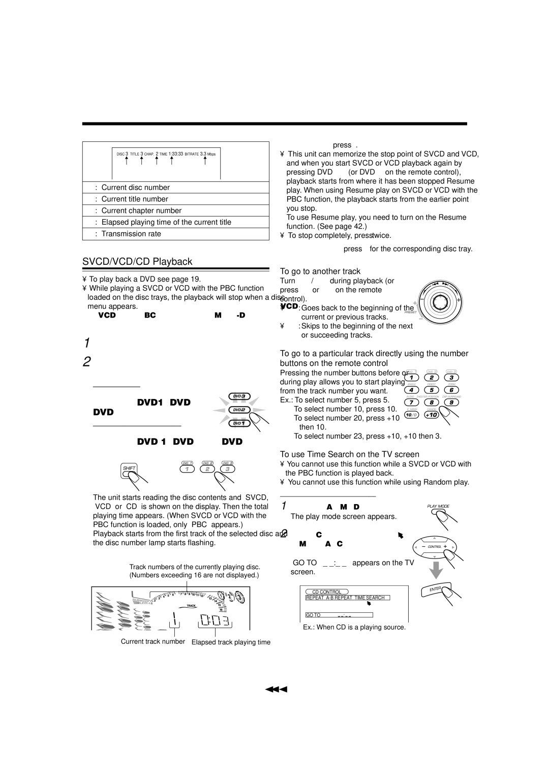 JVC CA-MXDVA9, CA-MXDVB10 manual SVCD/VCD/CD Playback, To go to another track, To use Time Search on the TV screen 