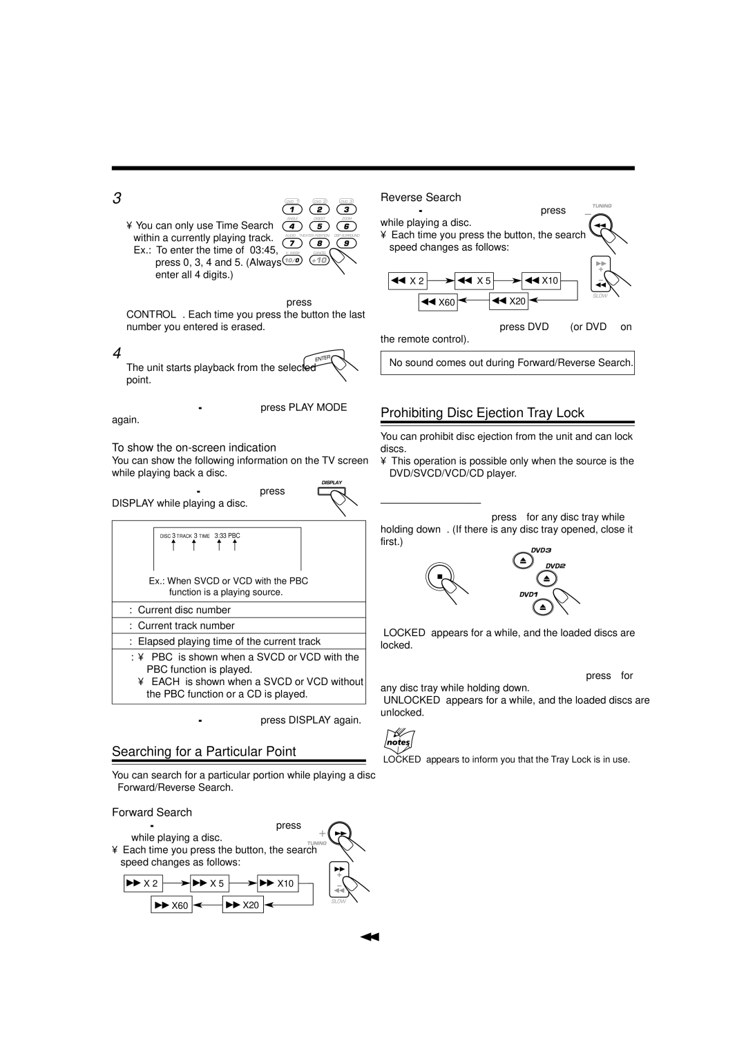 JVC CA-MXDVB10 manual Searching for a Particular Point, Prohibiting Disc Ejection-Tray Lock, Forward Search, Reverse Search 