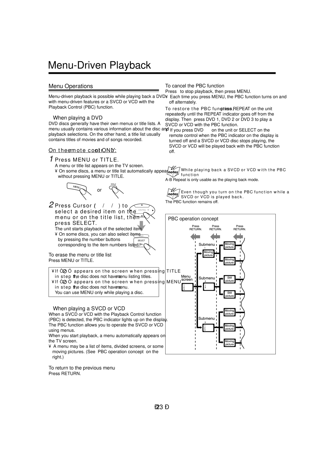 JVC CA-MXDVA9, CA-MXDVB10 manual Menu Operations, On the remote control only Press Menu or Title 