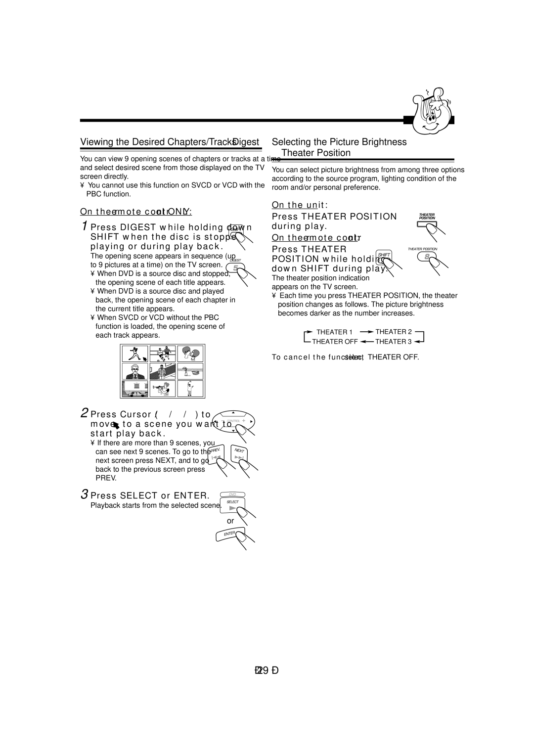 JVC CA-MXDVA9, CA-MXDVB10 manual Selecting the Picture Brightness Theater Position, Press Select or Enter 