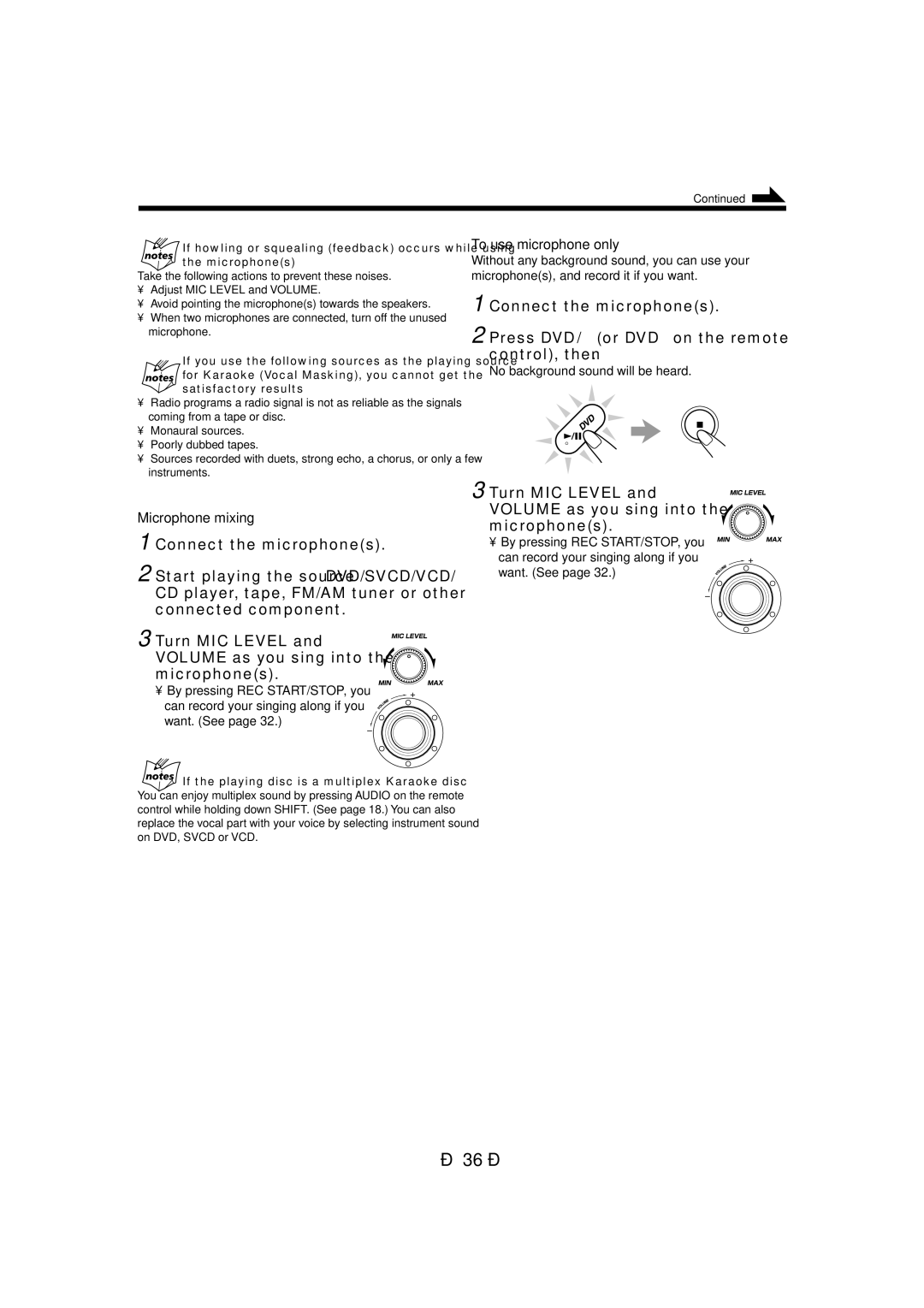 JVC CA-MXDVB10, CA-MXDVA9 manual Microphone mixing, To use microphone only, No background sound will be heard 