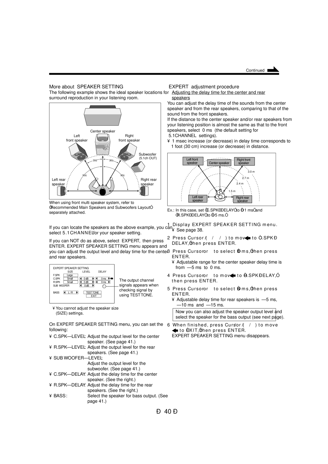 JVC CA-MXDVB10, CA-MXDVA9 manual More about Speaker Setting, Expert adjustment procedure, Sub Woofer-Level 