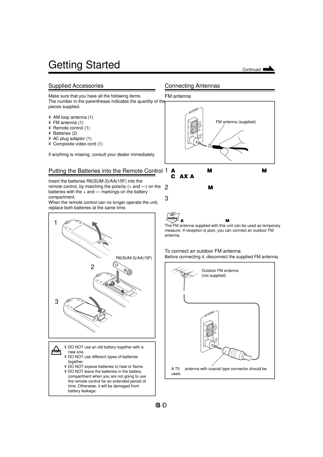 JVC CA-MXDVB10, CA-MXDVA9 manual Getting Started, Supplied Accessories, Connecting Antennas 